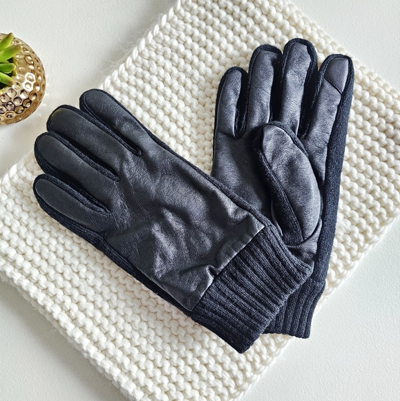 Calvin Klein Touchscreen Warm Black Gloves Logo On Knit Cuff Lined Interior XL - Picture 9 of 12